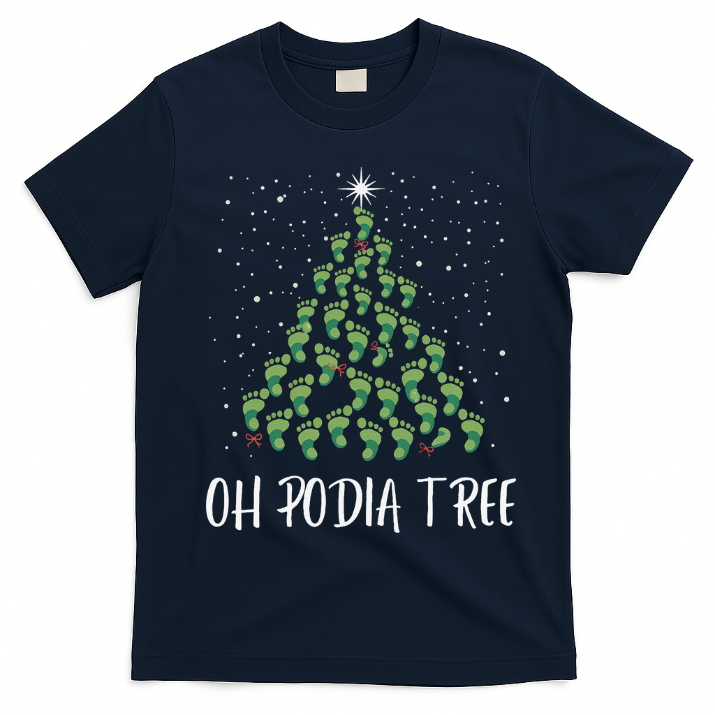 Oh Podiatree Funny Tree Foot Christmas Staff Squad Xmas Tree T-Shirt - Navy Blue