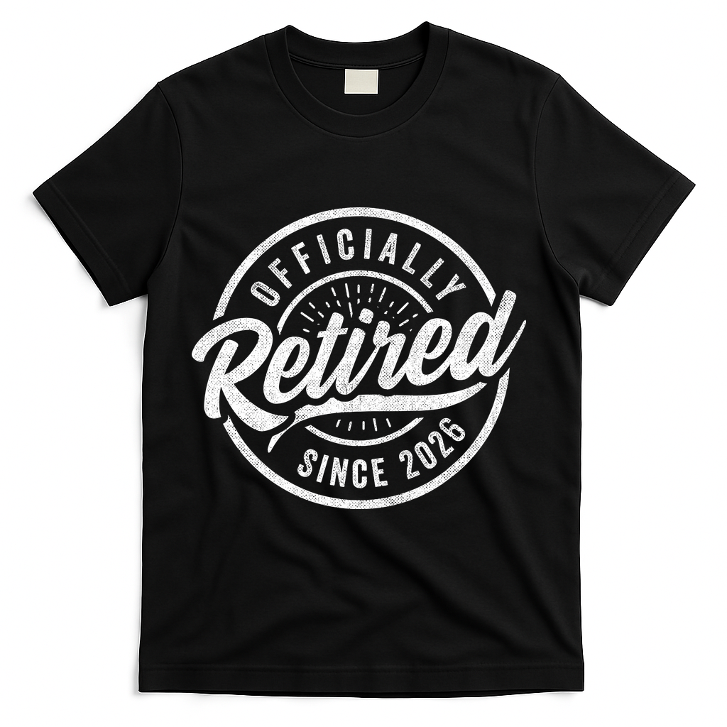 Officially Retired Since 2026 Distressed Emblem T-Shirt - Black