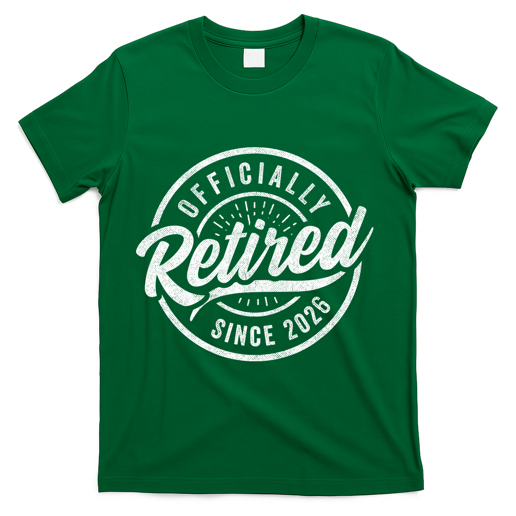 Officially Retired Since 2026 Distressed Emblem T-Shirt - Green
