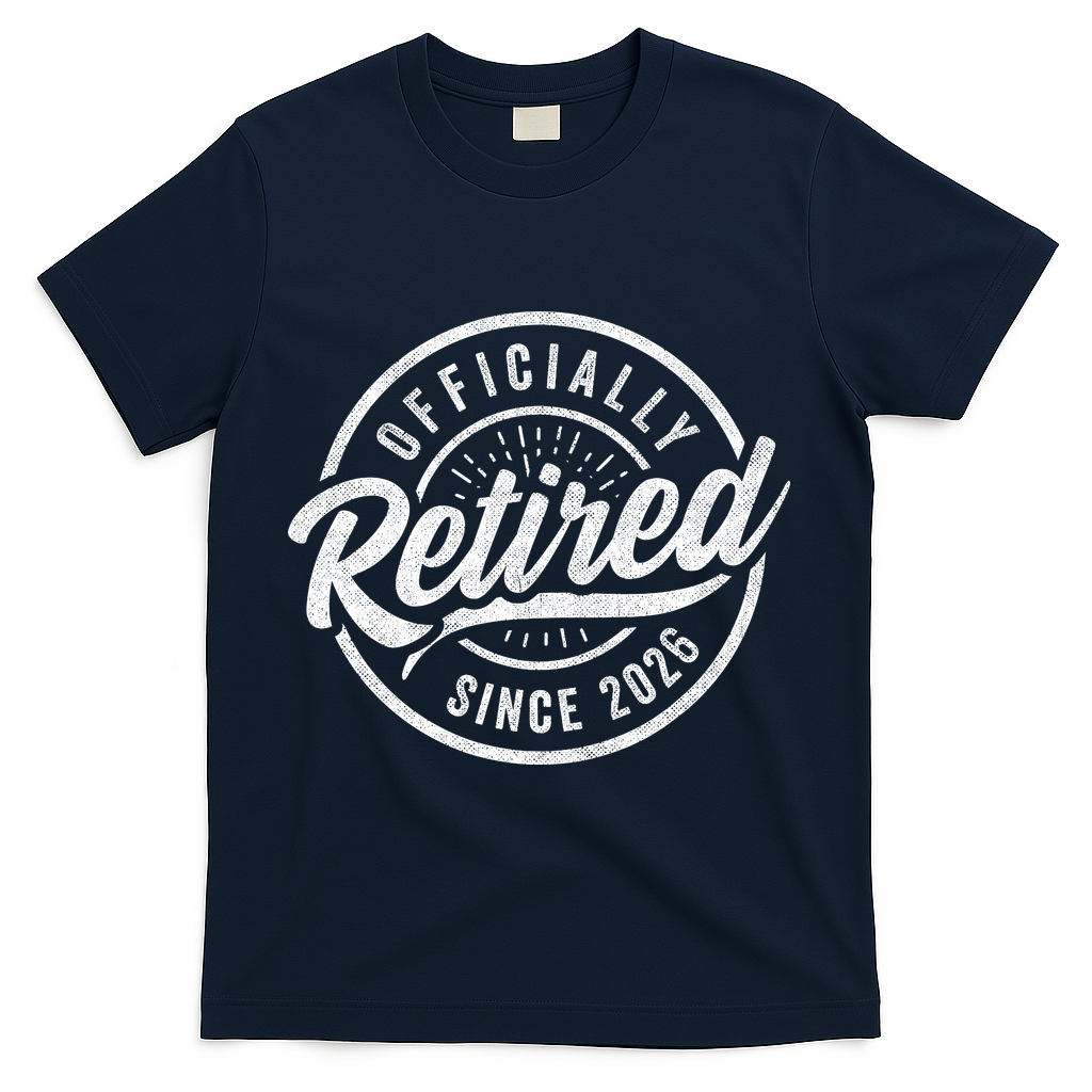 Officially Retired Since 2026 Distressed Emblem T-Shirt - Navy