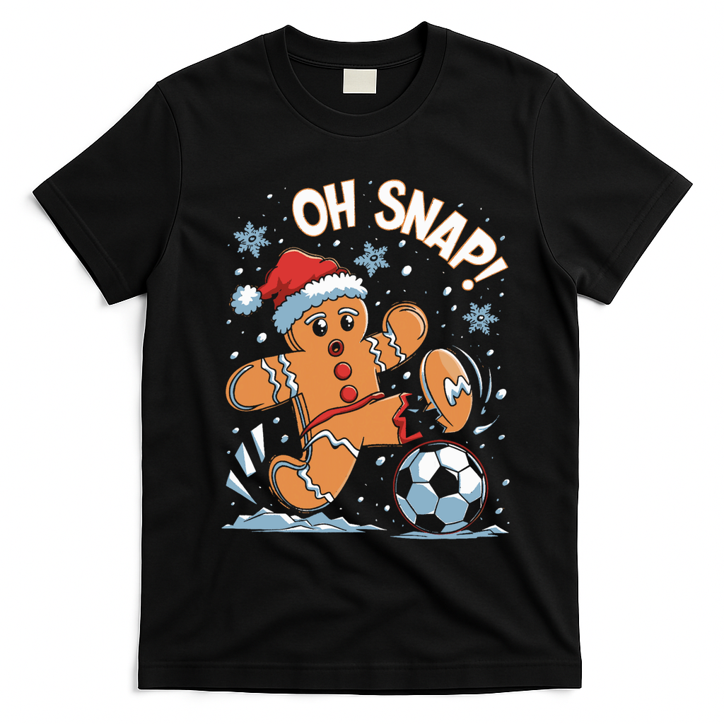 Oh Snap Gingerbreadman Christmas Soccer T-Shirt - Black