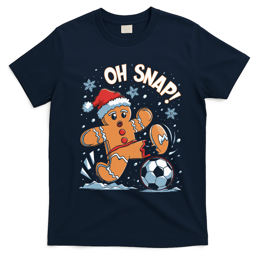 Oh Snap Gingerbreadman Christmas Soccer T-Shirt - Navy Blue