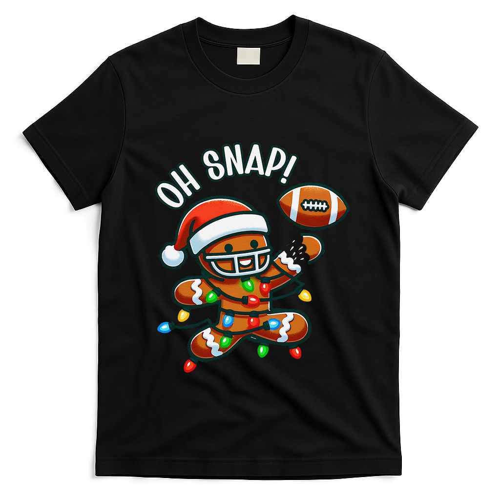 Oh Snap Gingerbreadman Christmas Football T-Shirt - Black