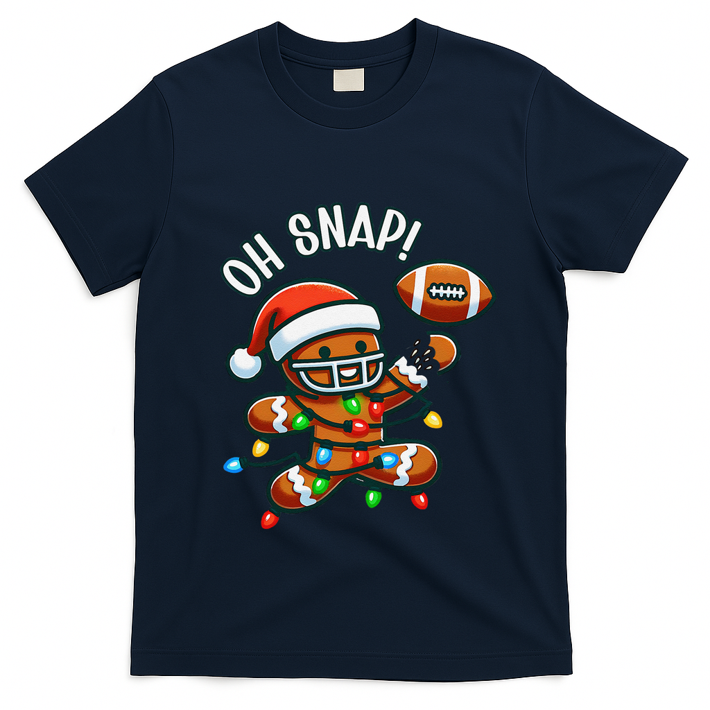 Oh Snap Gingerbreadman Christmas Football T-Shirt - Navy Blue