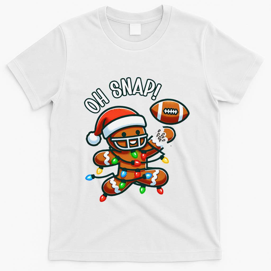 Oh Snap Gingerbreadman Christmas Football T-Shirt - White