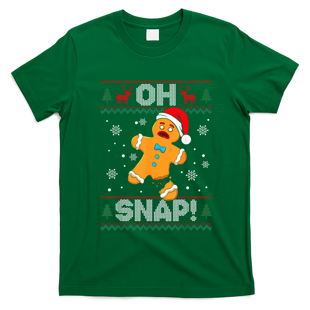 Oh Snap Gingerbread Man Cookie Christmas Funny Ugly Sweater T-Shirt - Irish Green