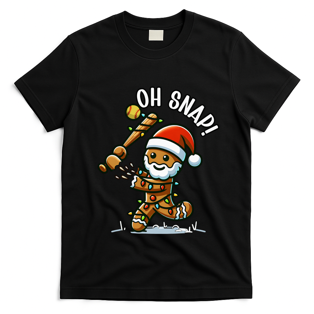 Oh Snap Gingerbreadman Christmas Softball T-Shirt - Black