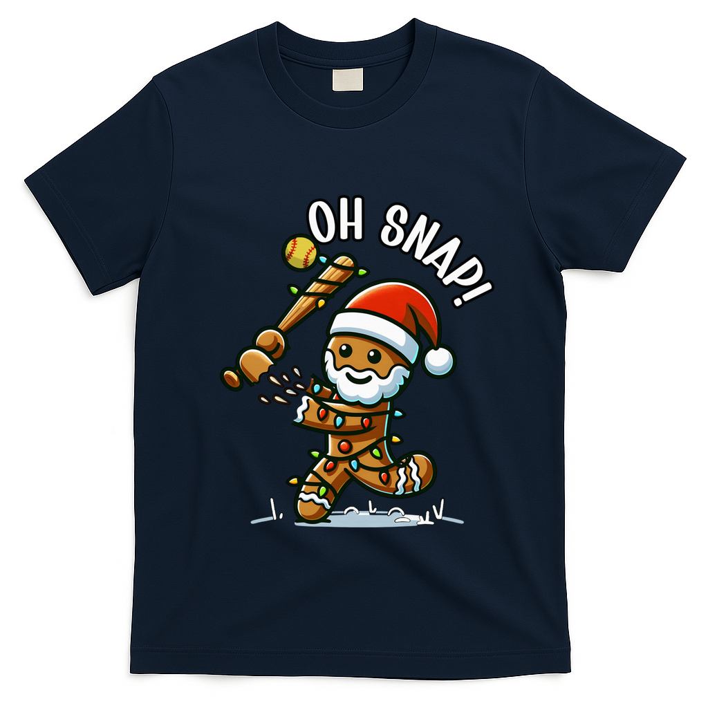 Oh Snap Gingerbreadman Christmas Softball T-Shirt - Navy Blue