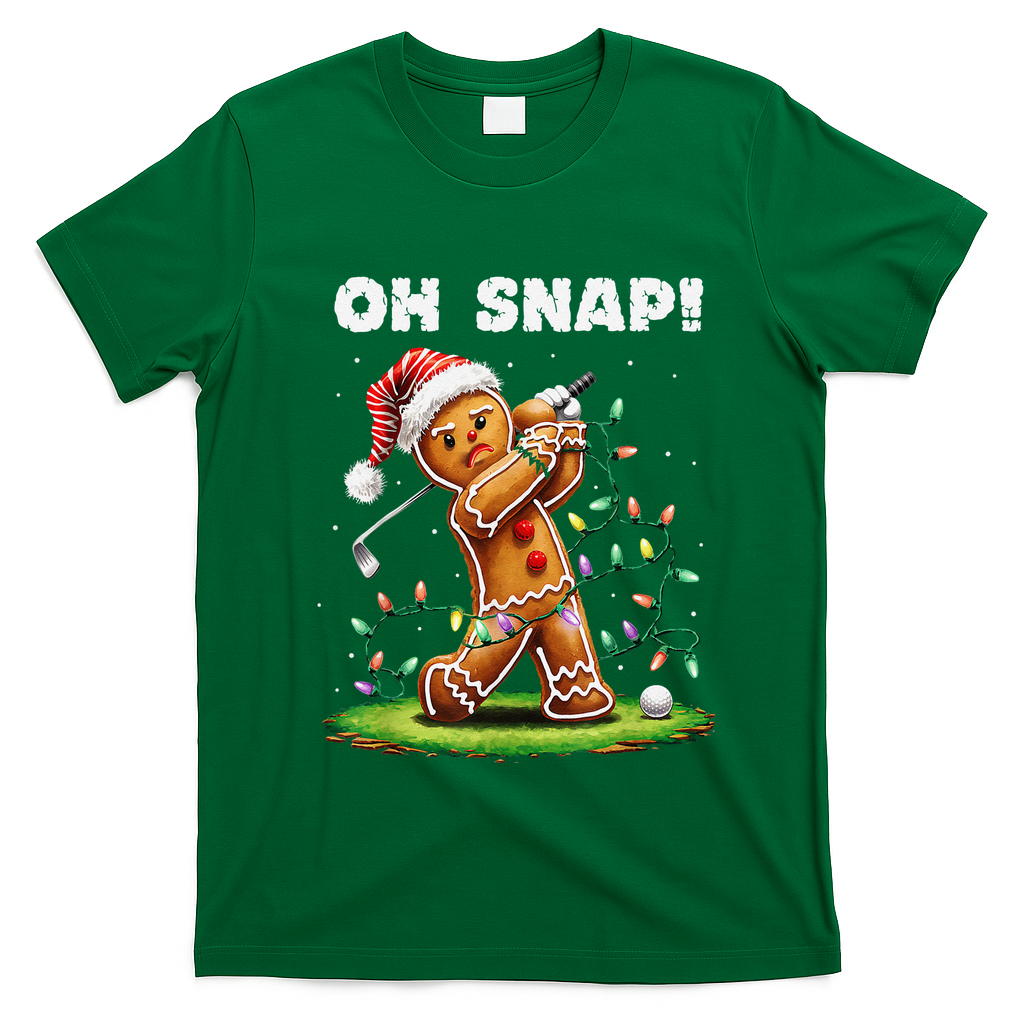 Oh Snap Gingerbreadman Golfer Golf Christmas Golfing T-Shirt - Irish Green