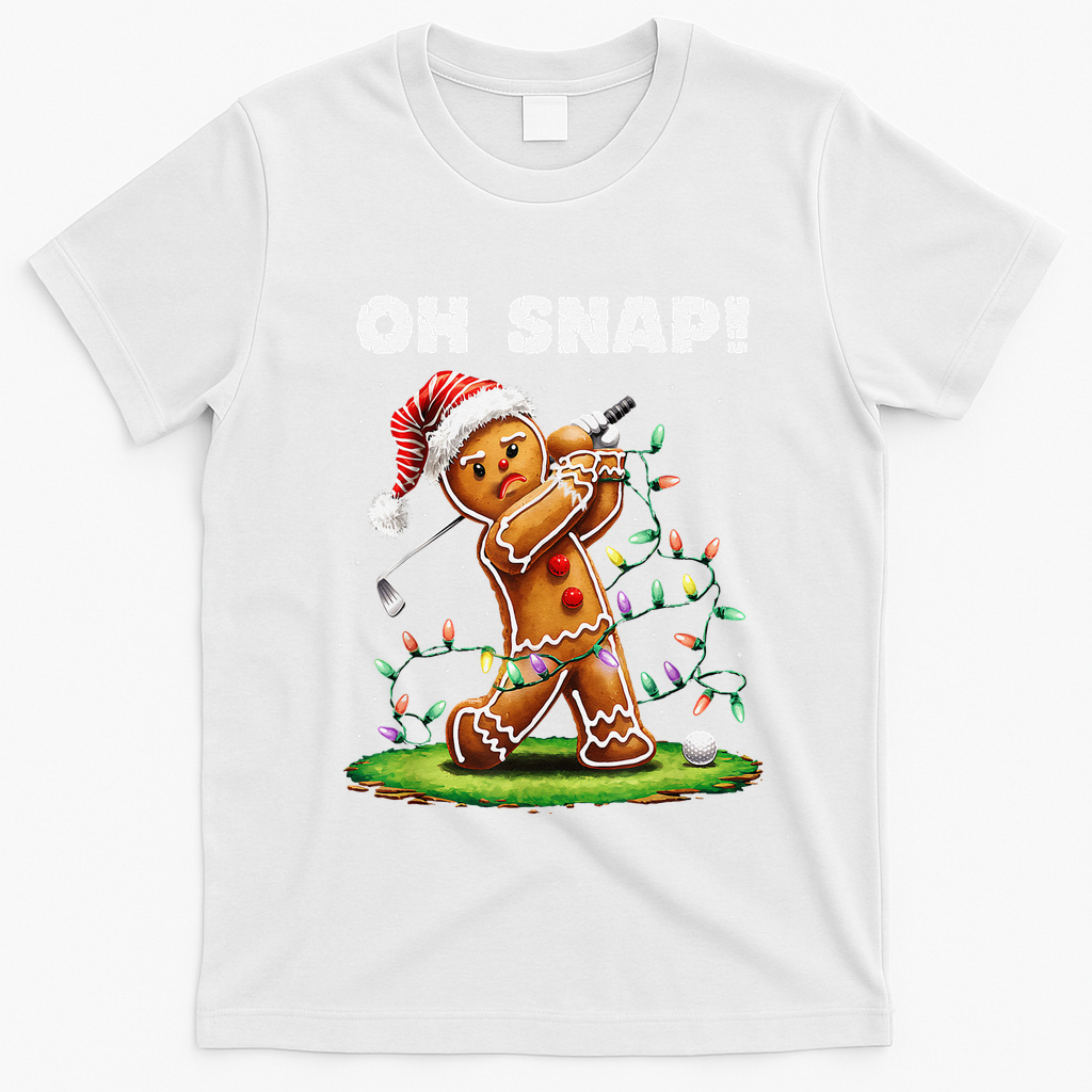 Oh Snap Gingerbreadman Golfer Golf Christmas Golfing T-Shirt - White
