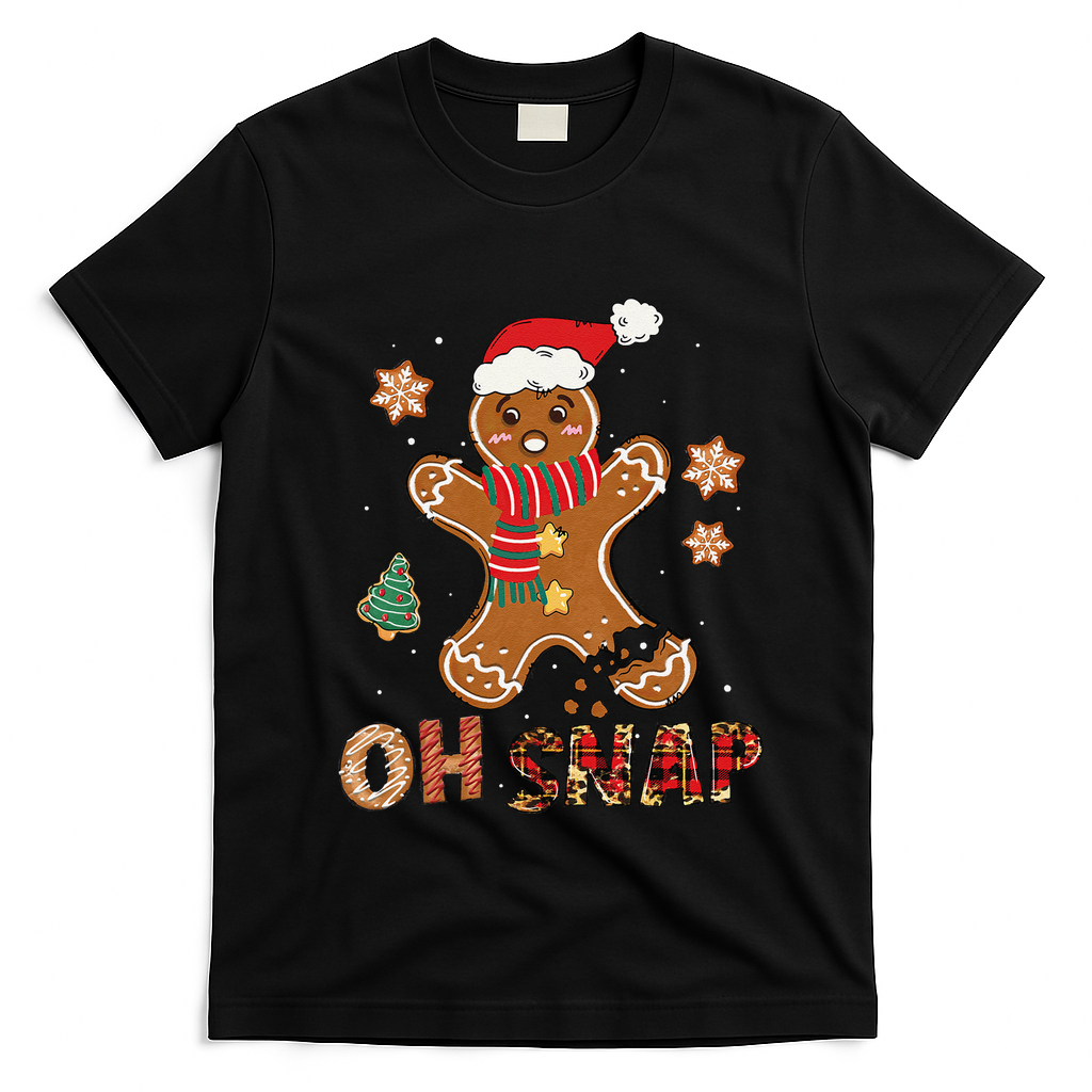Oh Snap Gingerbread Man Funny Christmas Xmas T-Shirt - Black