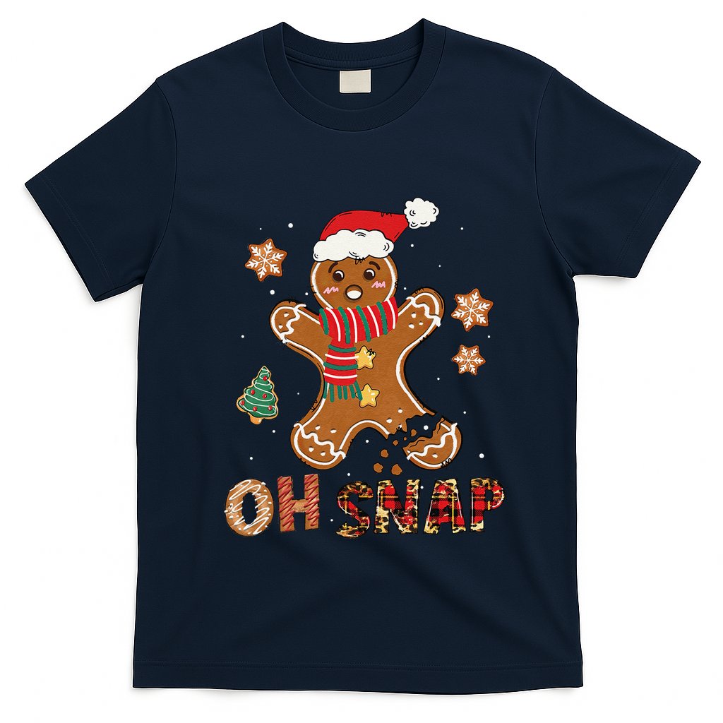 Oh Snap Gingerbread Man Funny Christmas Xmas T-Shirt - Navy Blue