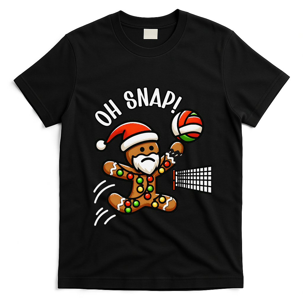 Oh Snap Gingerbreadman Christmas Volleyball T-Shirt - Black