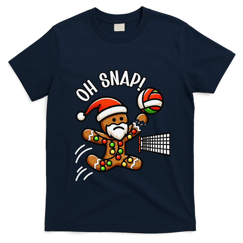 Oh Snap Gingerbreadman Christmas Volleyball T-Shirt - Navy Blue