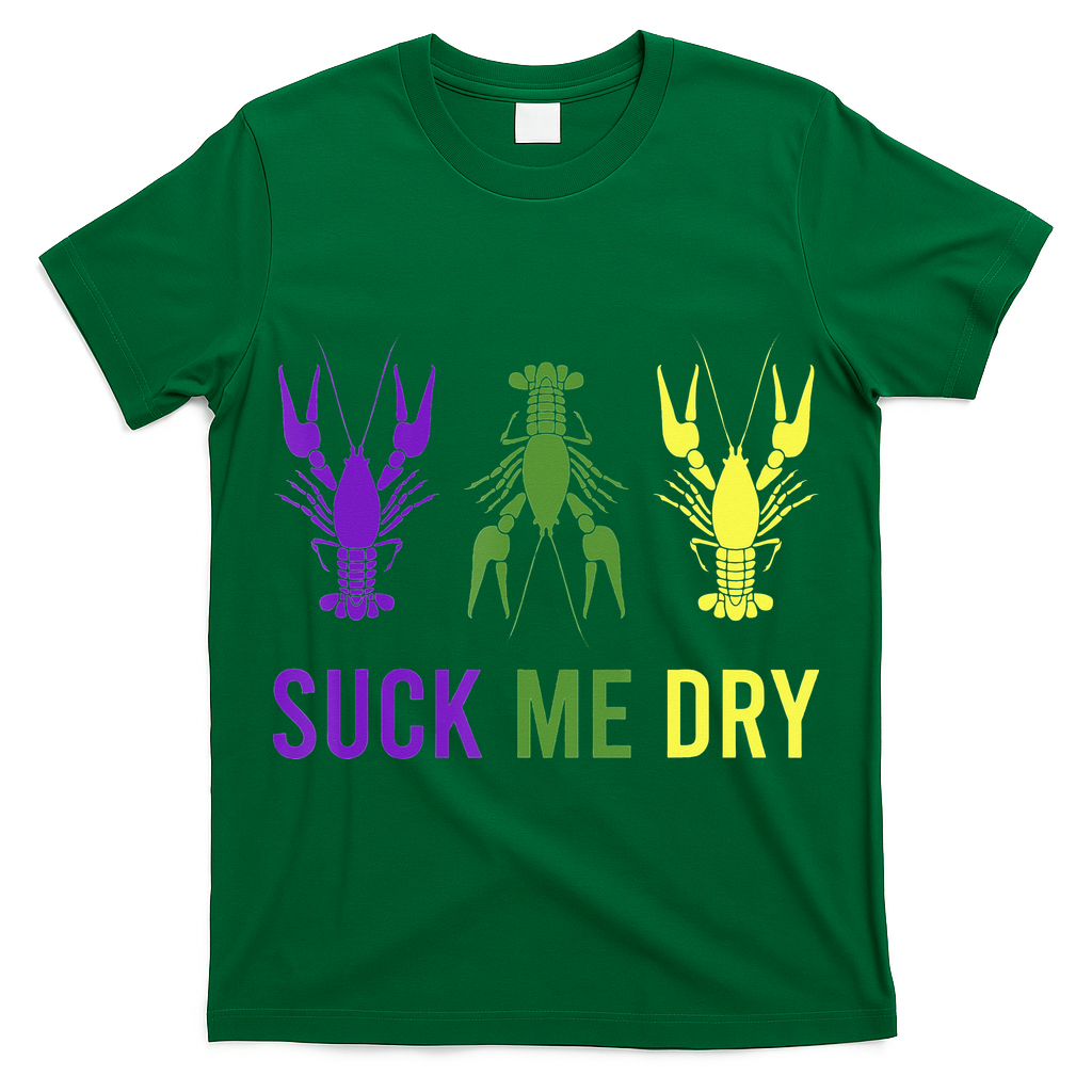 Outfit Suck Me Dry Crawfish Dirty Adult Humor Mardi Gras T-Shirt