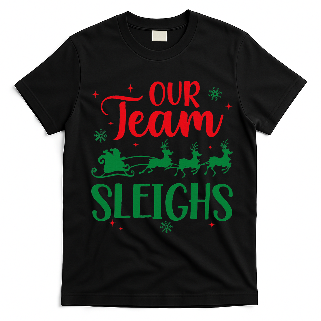 Our Team Sleighs Christmas Santa Reindeers Office Staff T-Shirt - Black
