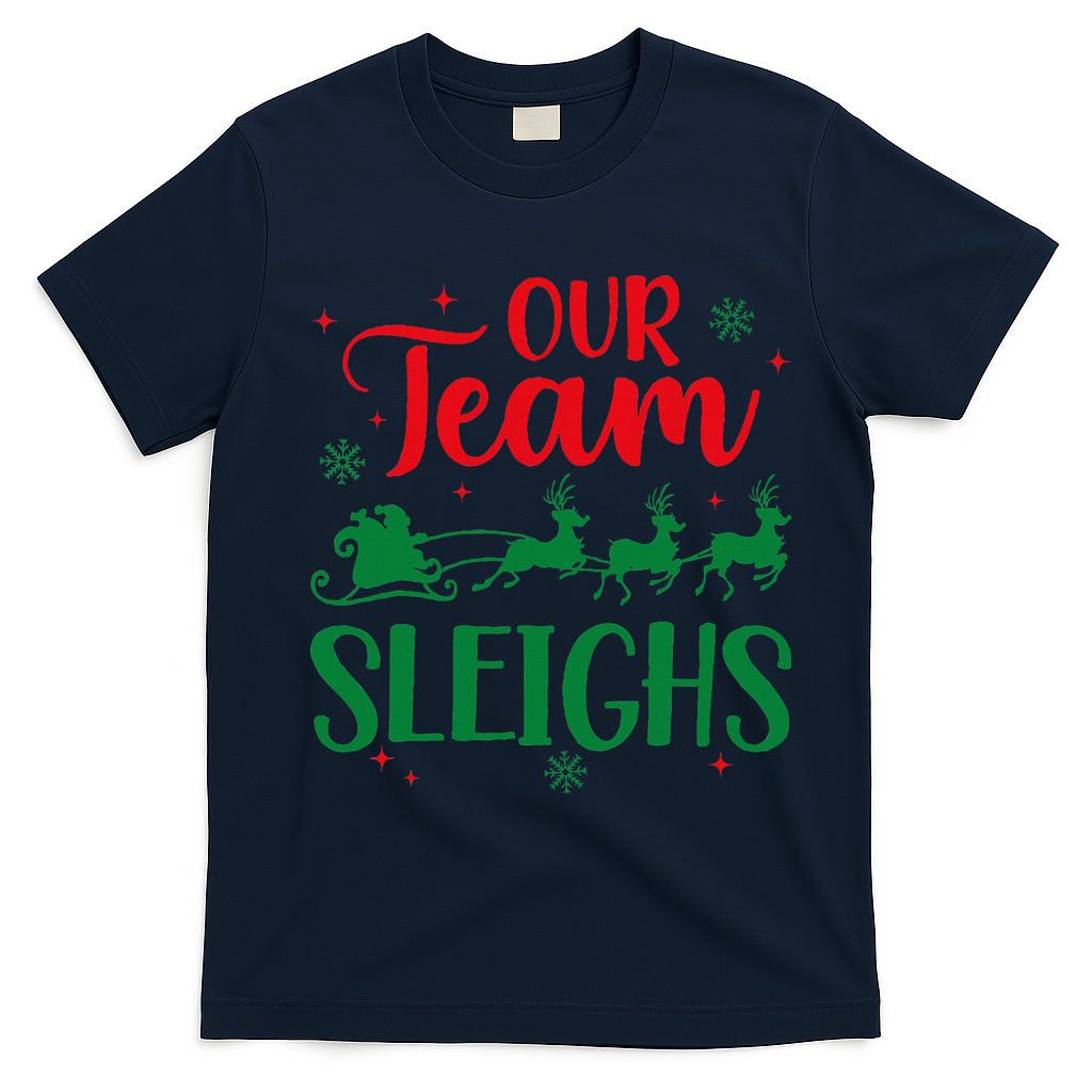 Our Team Sleighs Christmas Santa Reindeers Office Staff T-Shirt - Navy Blue