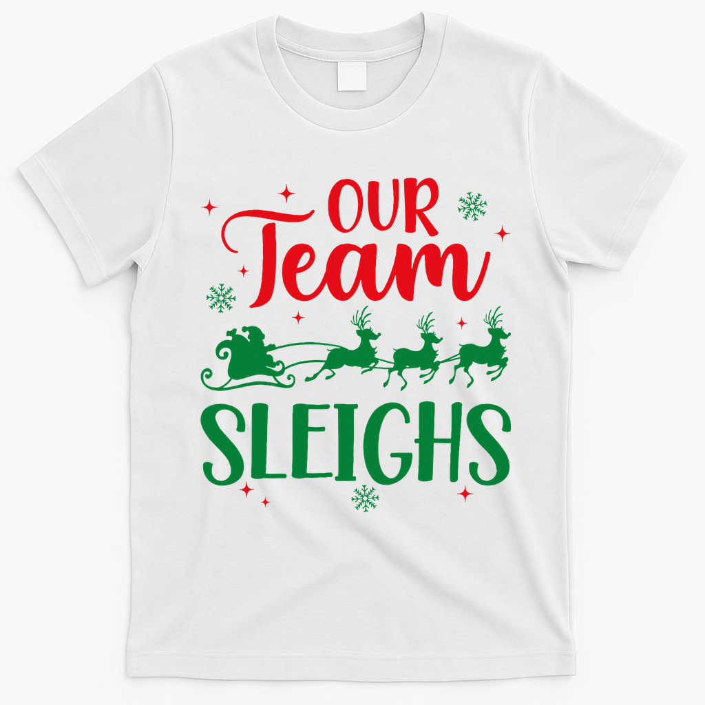 Our Team Sleighs Christmas Santa Reindeers Office Staff T-Shirt - White