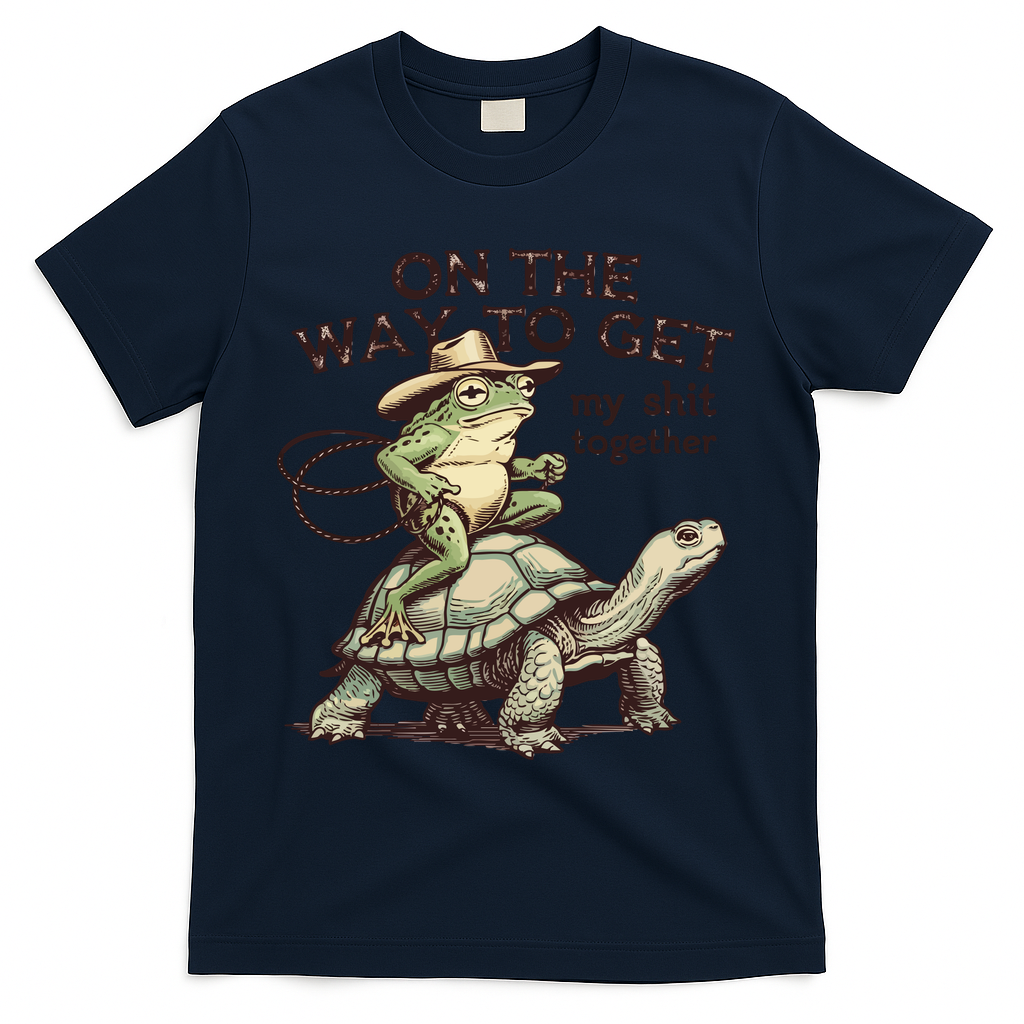 On The Way To Get My Shit Togther Cowboy Frog Turtle T-Shirt - Navy