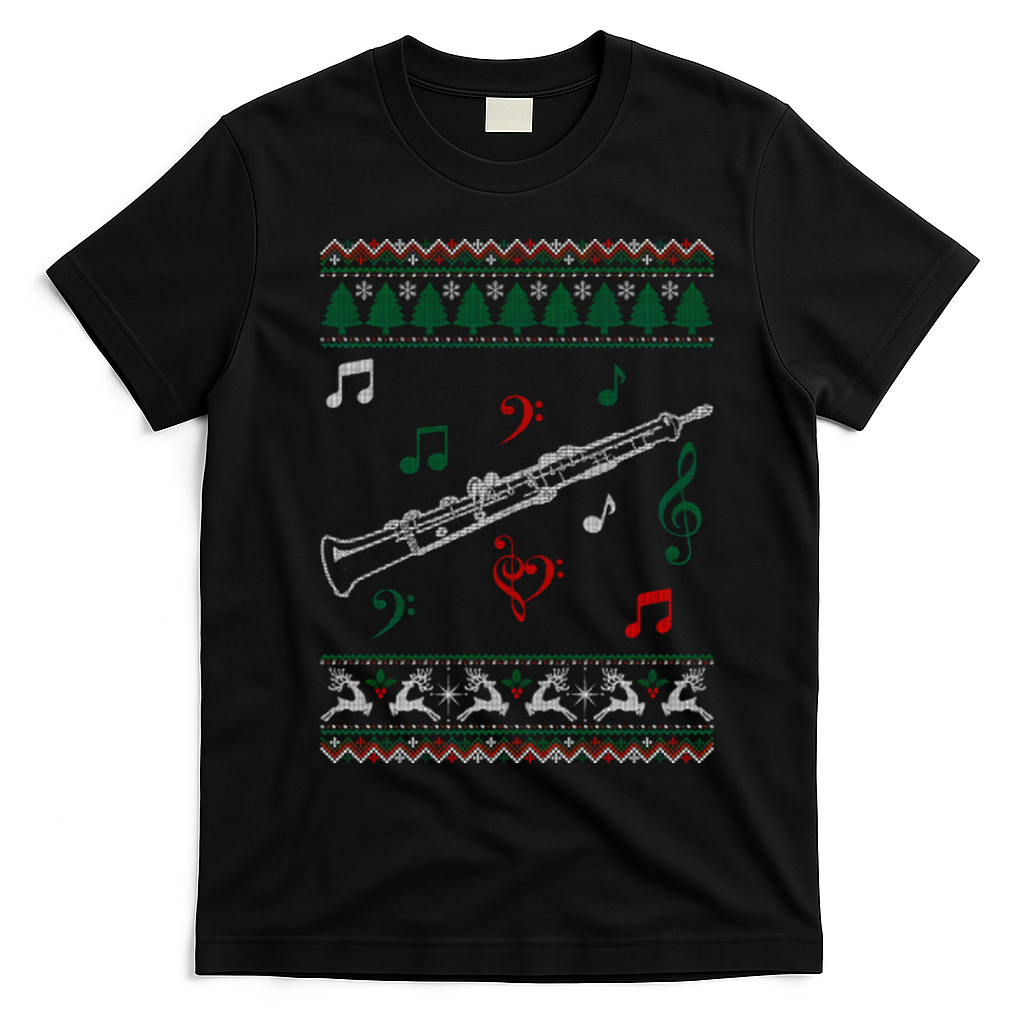 Oboe Ugly Christmas Sweater T-Shirt - Black