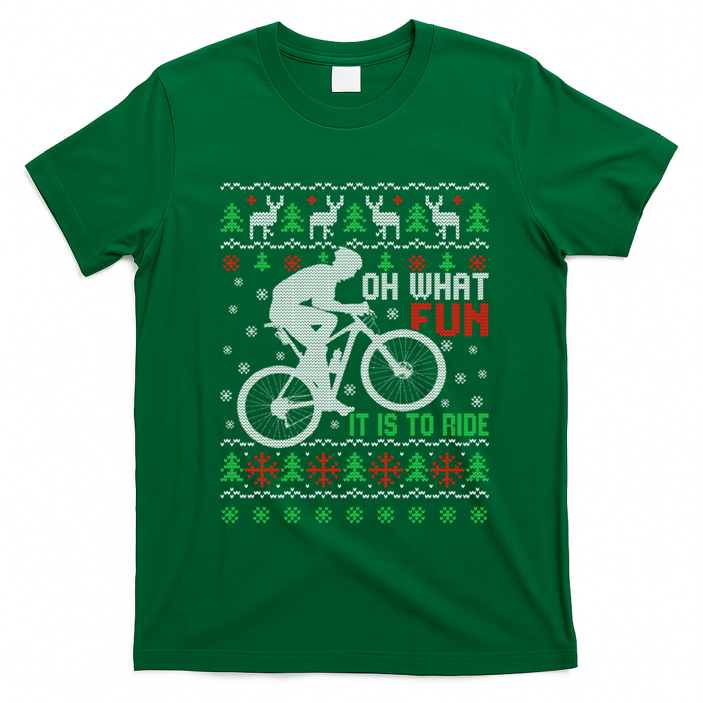 Oh What Fun It Is To Ride Bicycle Cyclist Ugly Christmas Great Gift T-Shirt - Irish Green