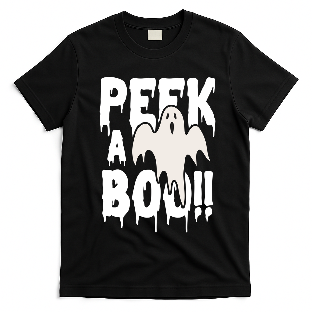 Peek A Boo Halloween Ghost T-Shirt - Black