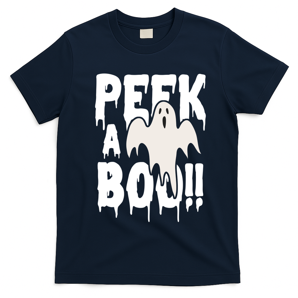 Peek A Boo Halloween Ghost T-Shirt - Navy Blue