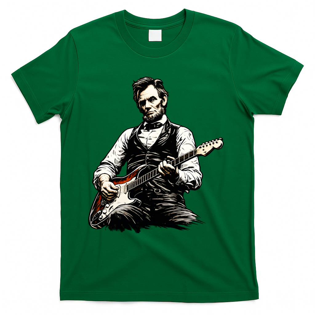 President Abraham Lincoln Abe Playing Guitar T-Shirt - Green