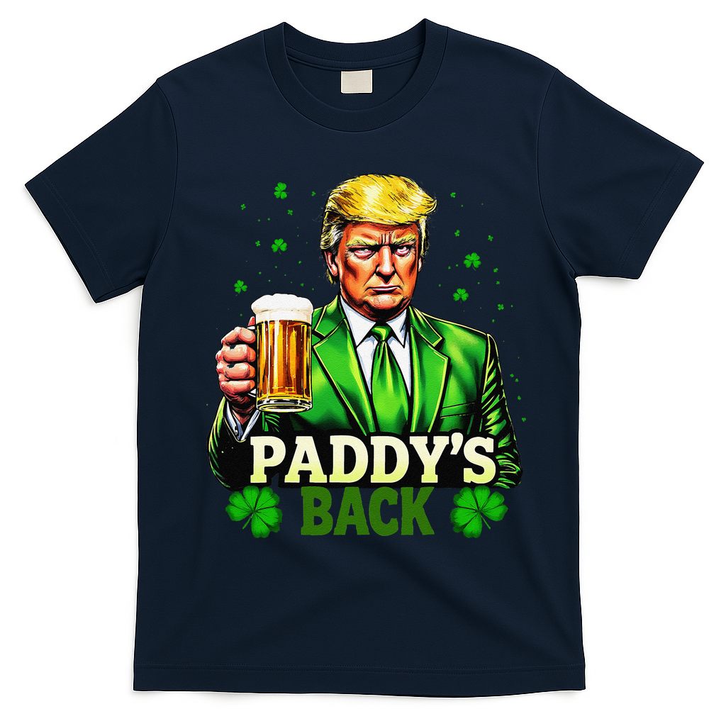 PaddyS Back Trump Beer Shamrock St PatrickS Day Trump T-Shirt - Navy Blue