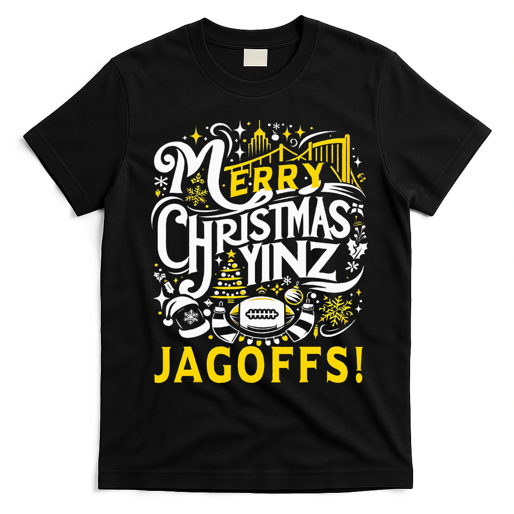 Pittsburgh Christmas Funny Yinz Jagoff Ugly T-Shirt - Black