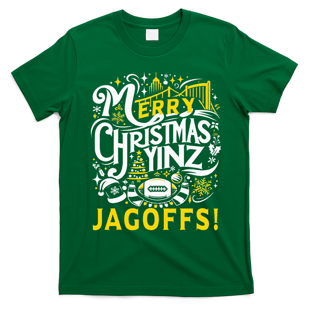 Pittsburgh Christmas Funny Yinz Jagoff Ugly T-Shirt - Irish Green