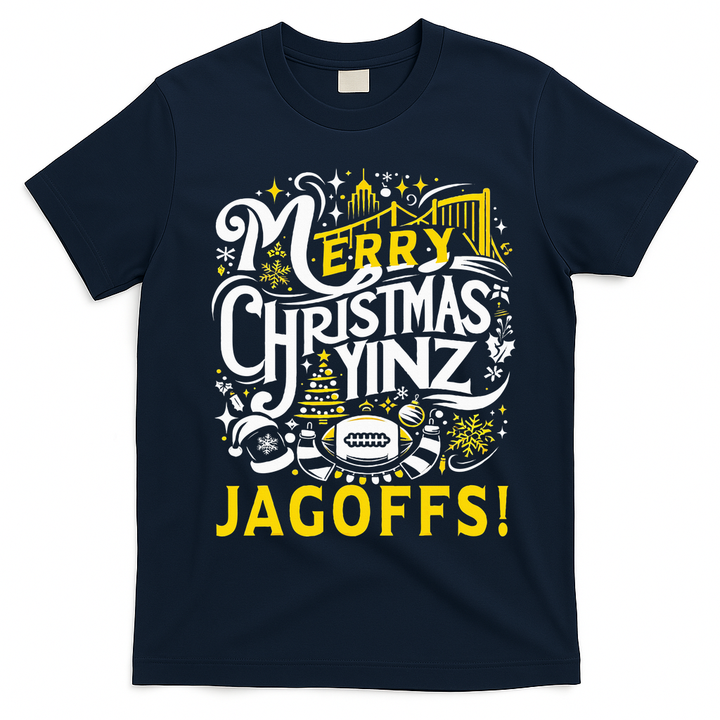 Pittsburgh Christmas Funny Yinz Jagoff Ugly T-Shirt - Navy Blue