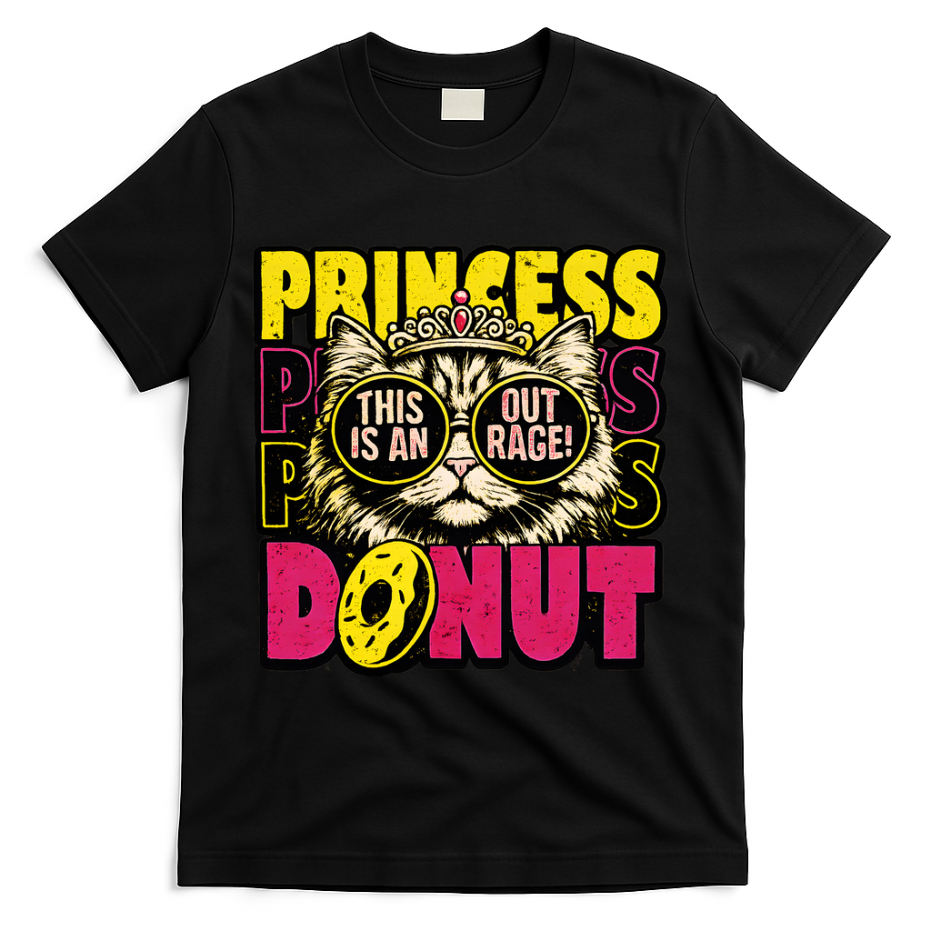 Princess Cat Outrage Goddammit Donut T-Shirt - Black
