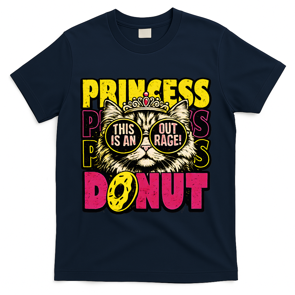 Princess Cat Outrage Goddammit Donut T-Shirt - Navy