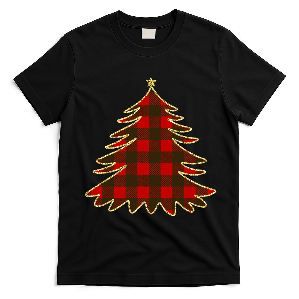 Plaid Christmas Tree T-Shirt - Black