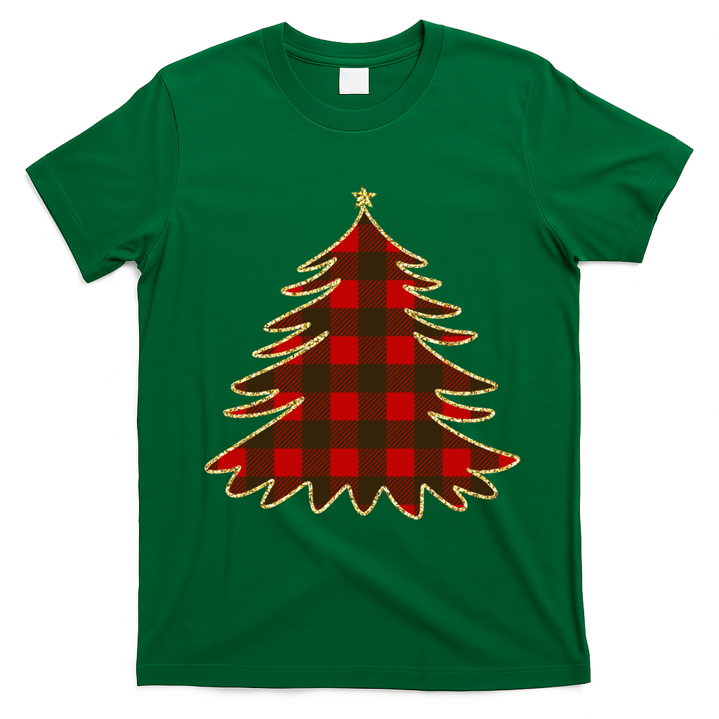 Plaid Christmas Tree T-Shirt - Irish Green