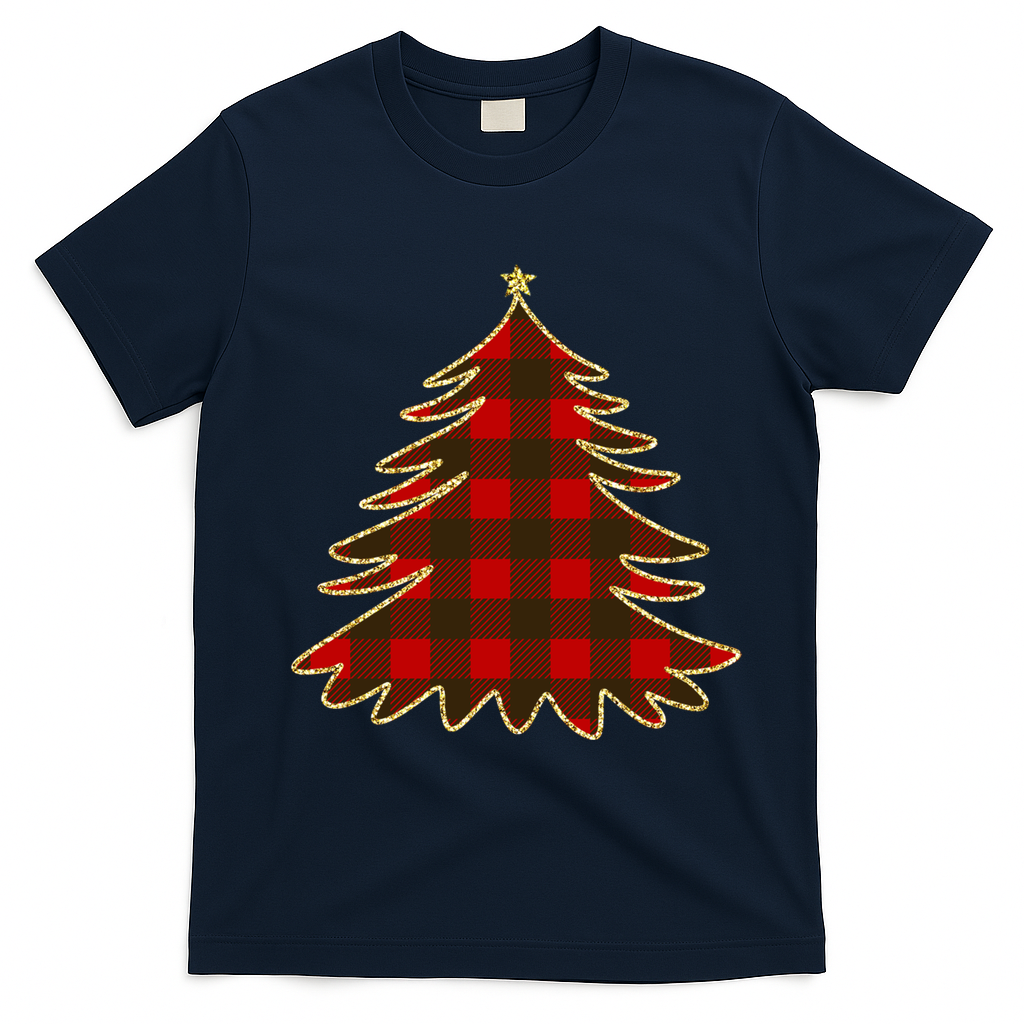Plaid Christmas Tree T-Shirt - Navy Blue
