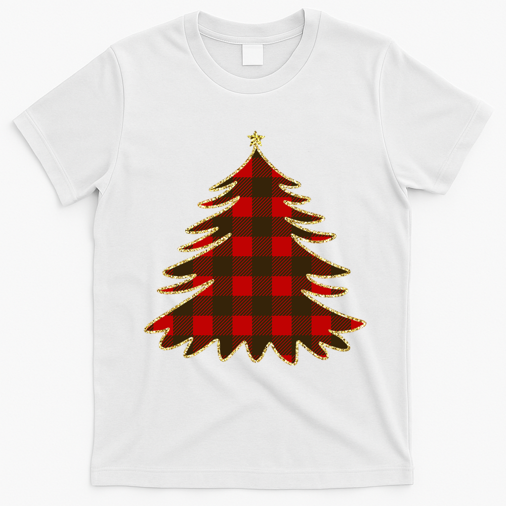 Plaid Christmas Tree T-Shirt - White