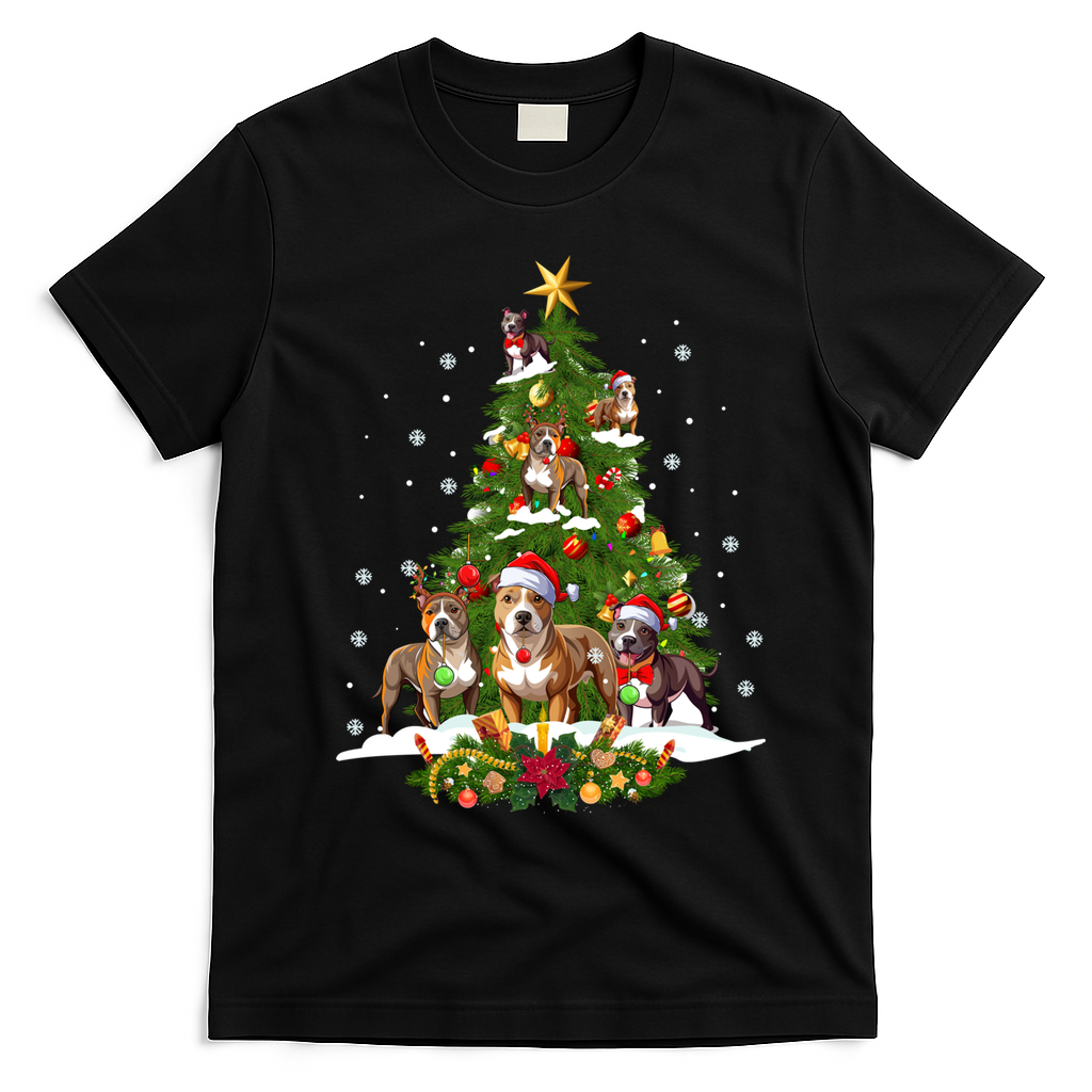 Pitbull Christmas Tree Pitbull Dog Xmas Party Great Gift T-Shirt - Black