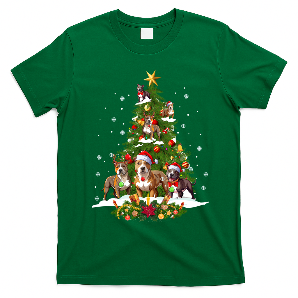 Pitbull Christmas Tree Pitbull Dog Xmas Party Great Gift T-Shirt - Irish Green