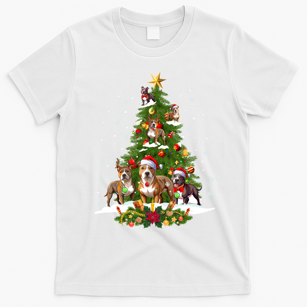 Pitbull Christmas Tree Pitbull Dog Xmas Party Great Gift T-Shirt - White