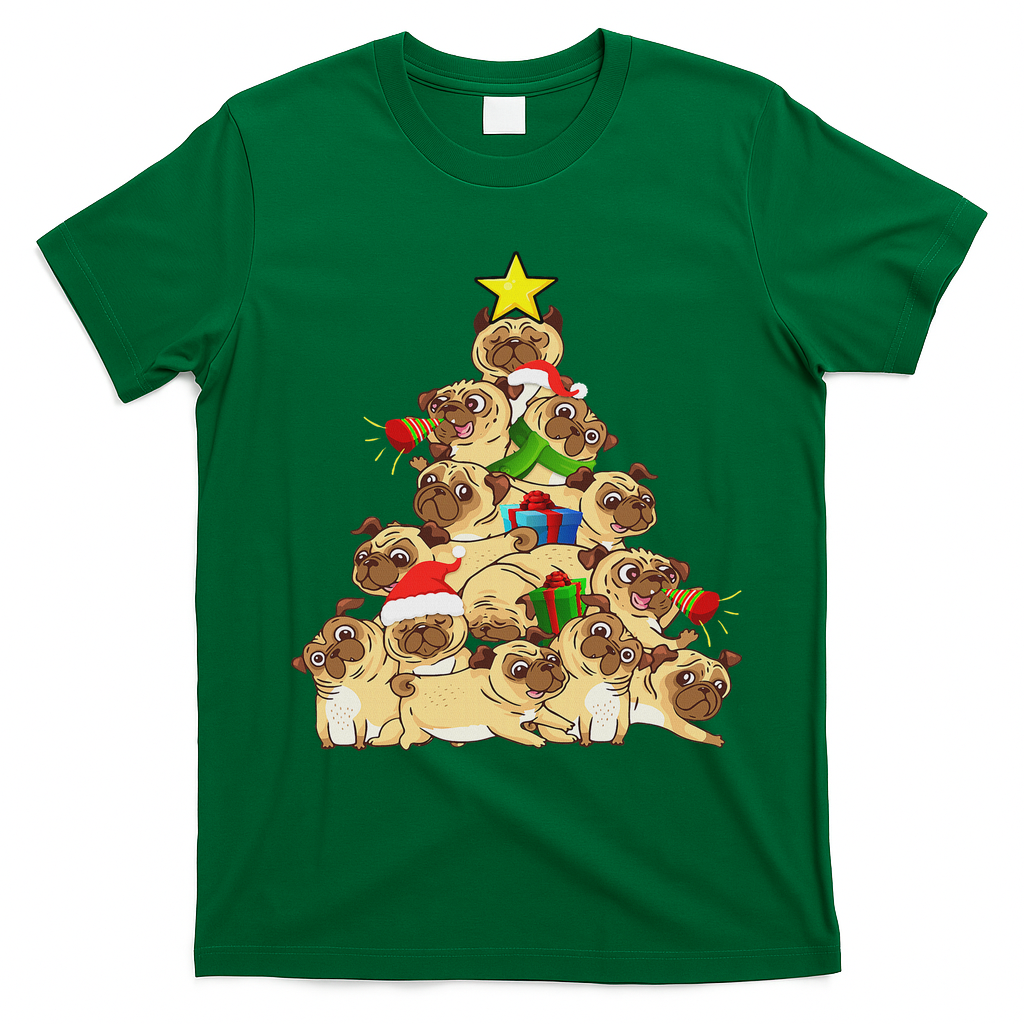 Pug Dogs Tree Christmas Sweater Xmas Pet Animal Dog Gifts T-Shirt - Irish Green