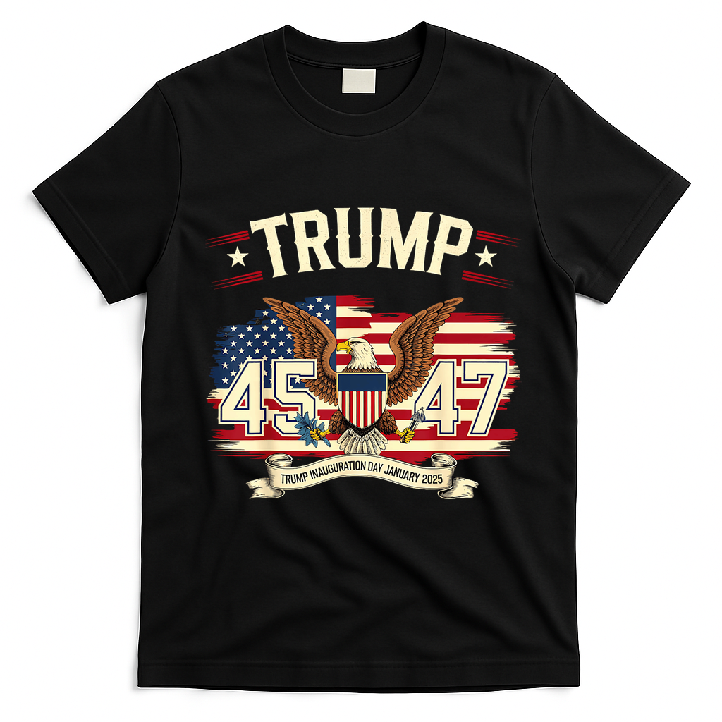 President Donald Trump Inauguration Day 2025 Memorabilia America Flag Design T-Shirt - Black