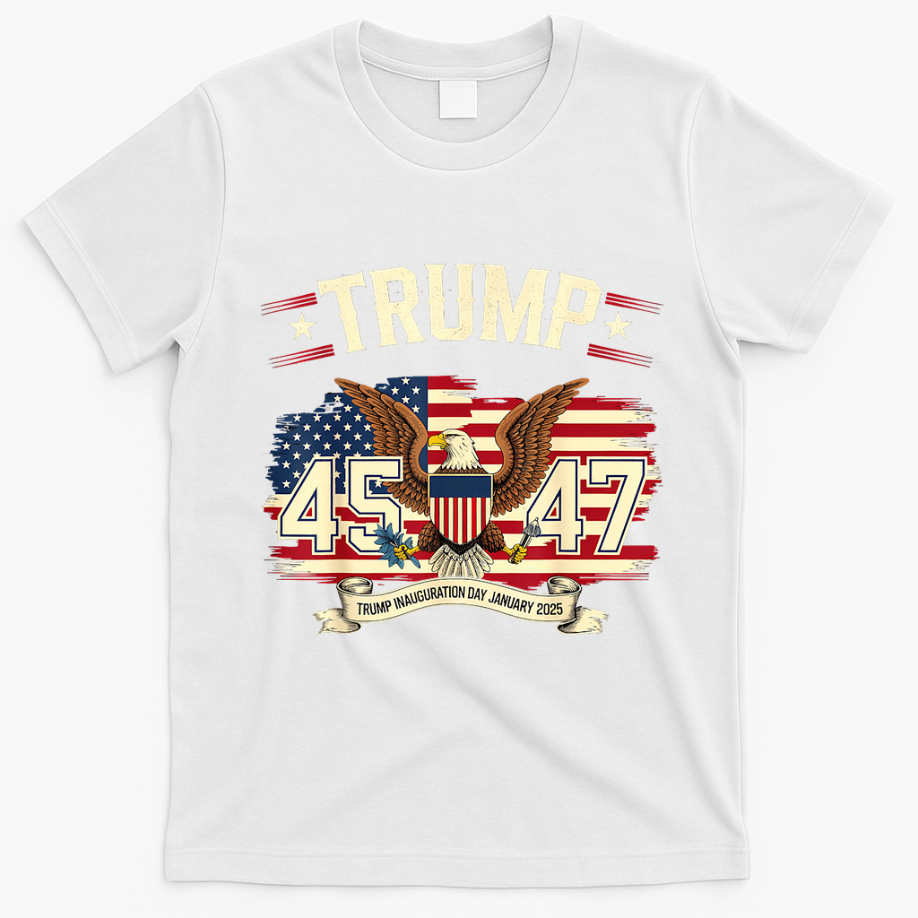 President Donald Trump Inauguration Day 2025 Memorabilia America Flag Design T-Shirt - White