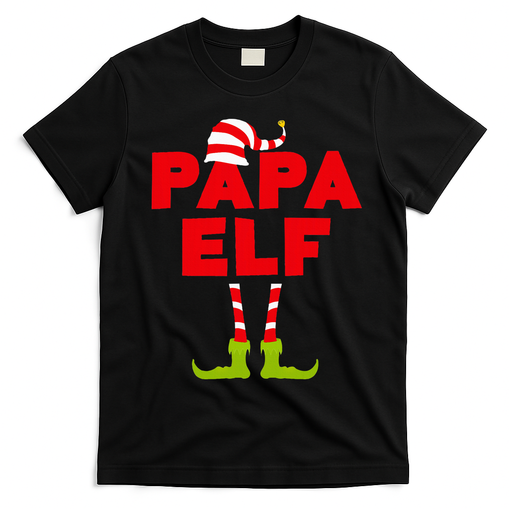 Papa Elf Matching Elf Papa Christmas T-Shirt - Black