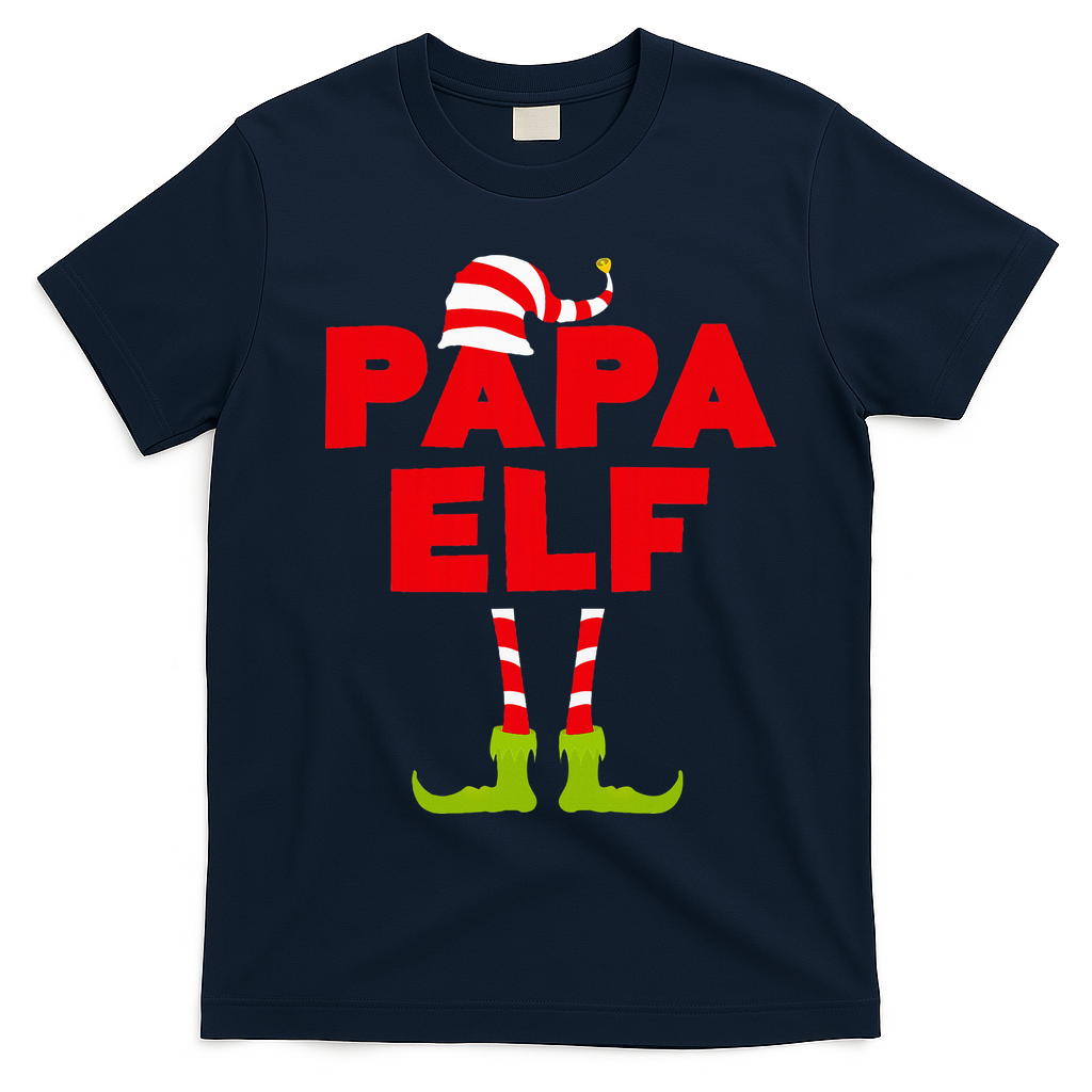 Papa Elf Matching Elf Papa Christmas T-Shirt - Navy Blue