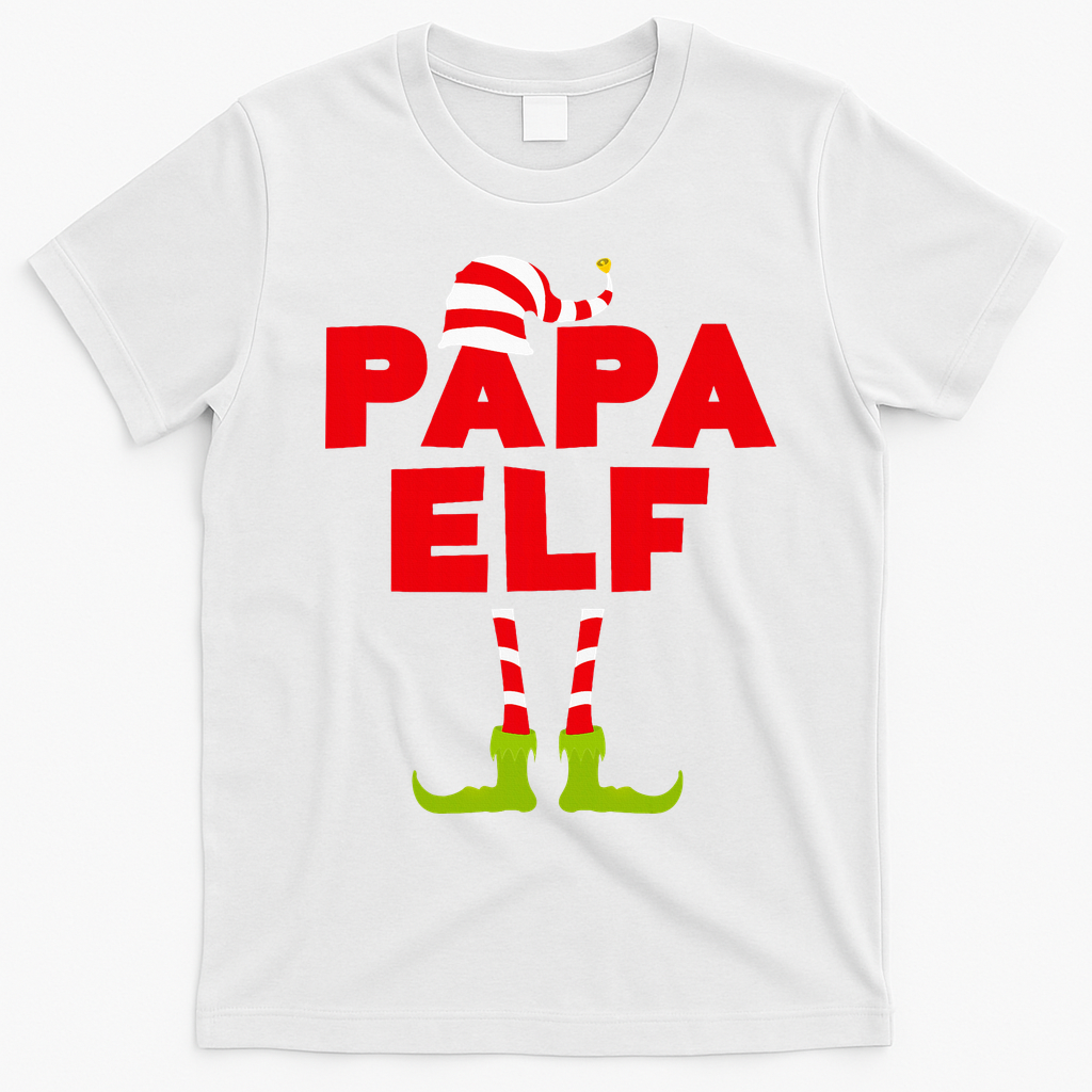 Papa Elf Matching Elf Papa Christmas T-Shirt - White
