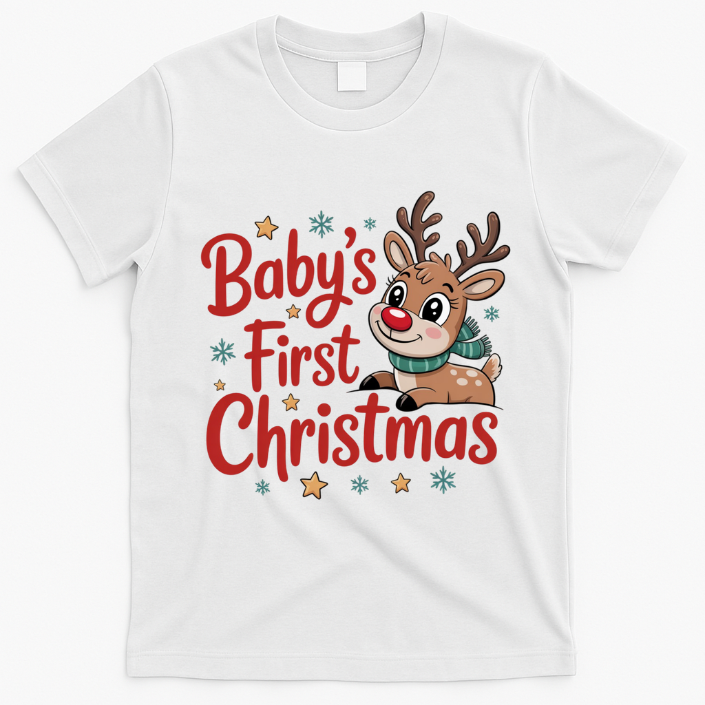 Personalized First Christmas Custom Name Text T-Shirt - White