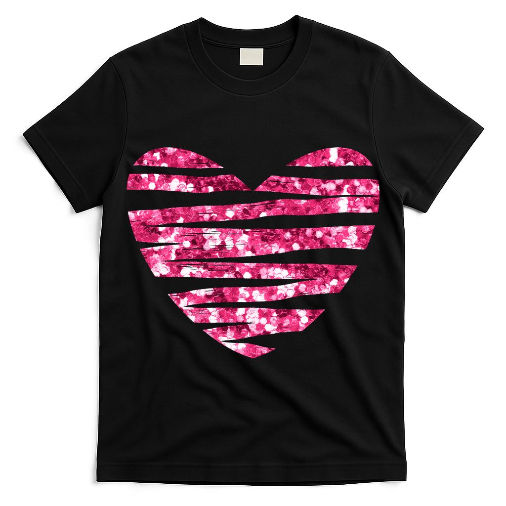 Pink Glitter Heart Cute Gift T-Shirt