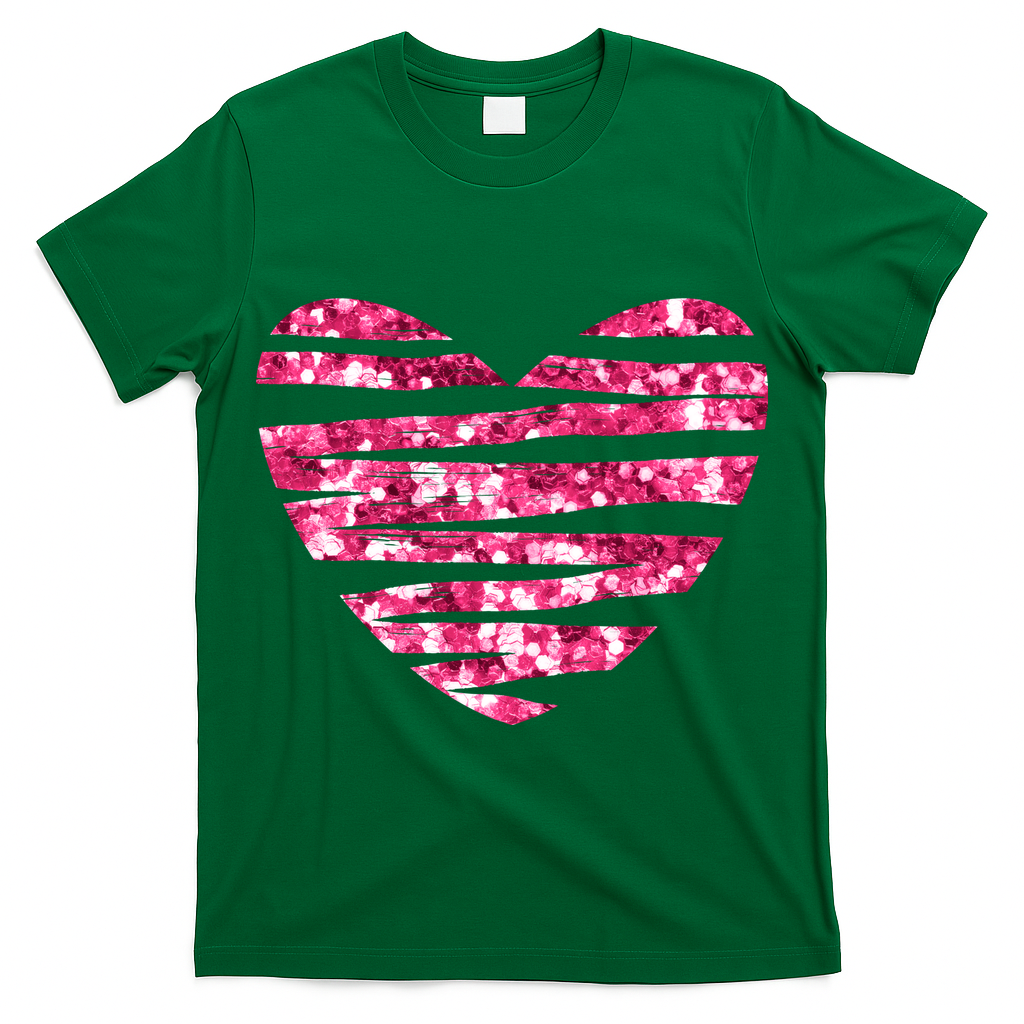 Pink Glitter Heart Cute Gift T-Shirt